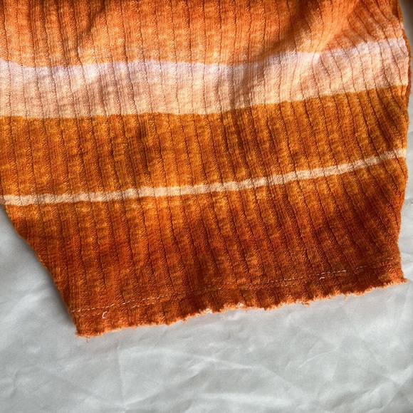 Urban Outfitters Orange White Stripe Ribbed Cuff Sleeve Twist Front Crop Top - Picture 7 of 7